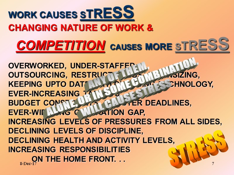 8-Dec-17 7 WORK CAUSES STRESS CHANGING NATURE OF WORK &    